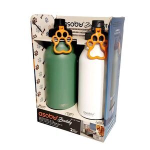 2-pack ASOBU Buddy 34oz Insulated Bottle Tumbler + Food + Water Bowl Leak Proof